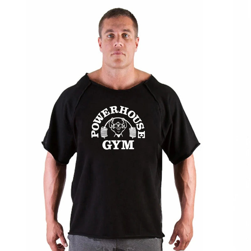 New Hot Sale Men Printed T Shirts Breathable Loose Running Shirt Cotton Tees Bodybuilding Singlet Fitness GYM POWERHOUSE T Shirt