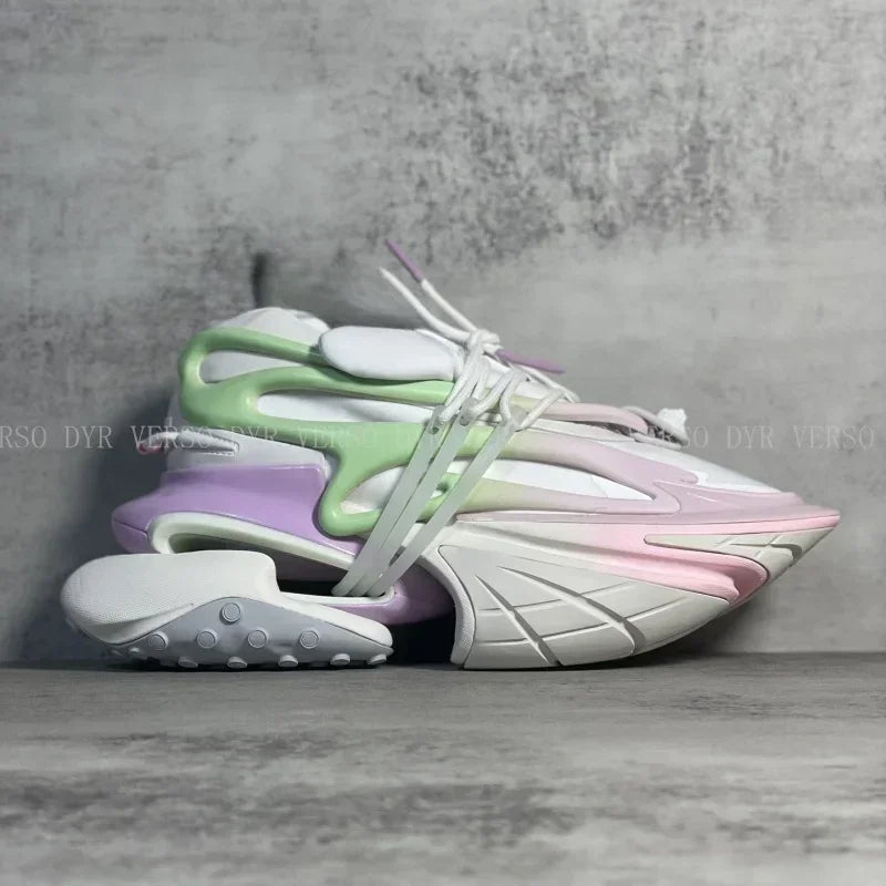 2025 Trendy Men Sports Shoes Platform Sneakers Lace Up Gradient Colors Running Casual Walking Shoes Women Flats Loafers