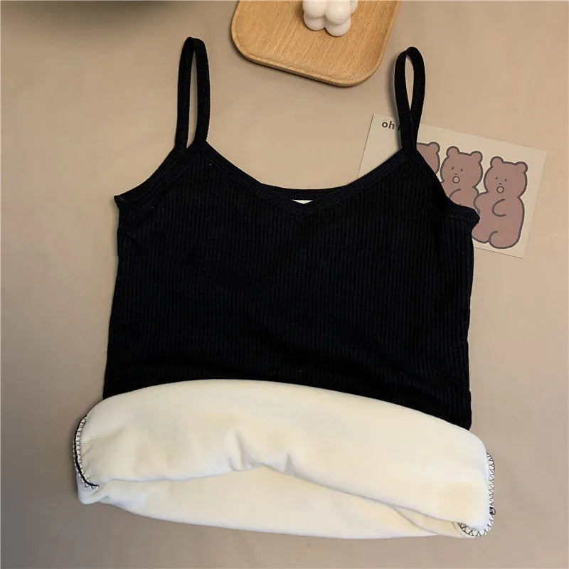 נשים חורף חם תחתונים מוצק צבע תרמי מזדמן Nightwear סקסי גמישות נשית דקה קטיפה חולצת טריקו ללא שרוולים חולצות