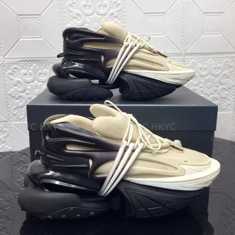 2025 Trendy Men Sports Shoes Platform Sneakers Lace Up Gradient Colors Running Casual Walking Shoes Women Flats Loafers