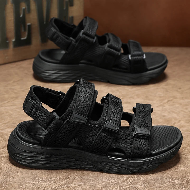 Sandals and casual shoes for men in summer, classic black breathable comfortable thick sole hot selling and explosive thick sole