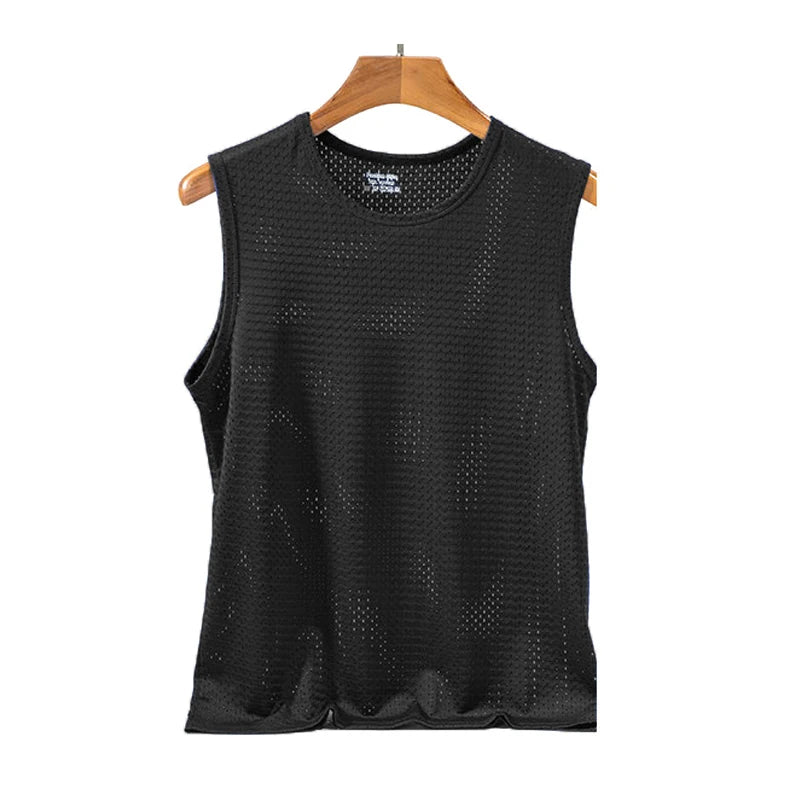 Men's Ice Silk Mesh Vest Tops Quick-drying Bodybuilding Tank Tops Breathable Sleeveless T-Shirt Summer Cool Vest Muscle Singlets