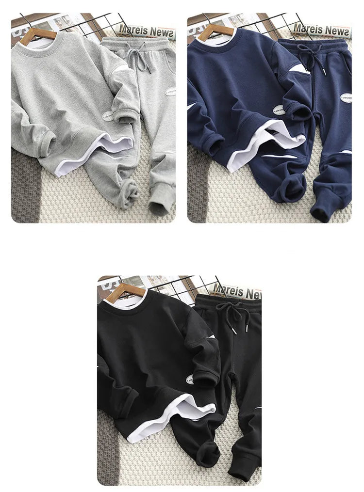 Boys Suit Sweatshirts +Pants Cotton 2Pcs/Sets 2022 Solid Spring Autumn Sports Sets Teenagers Tracksuit Children Clothing