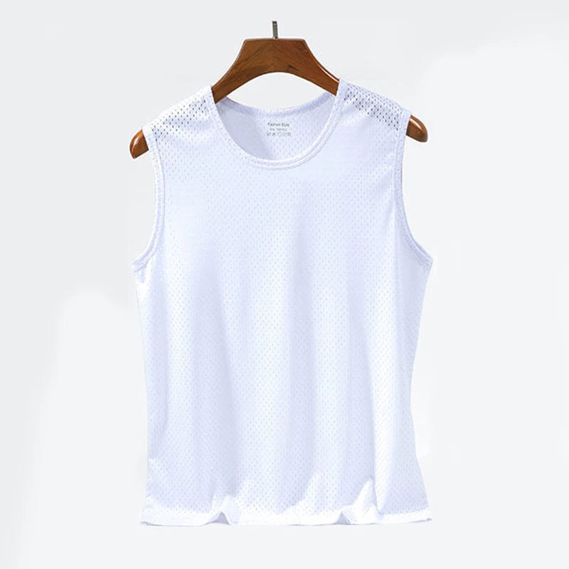Men's Ice Silk Mesh Vest Tops Quick-drying Bodybuilding Tank Tops Breathable Sleeveless T-Shirt Summer Cool Vest Muscle Singlets