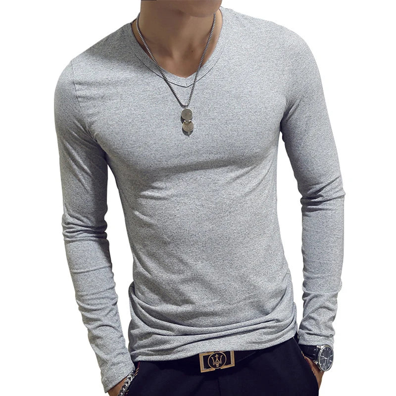 Trendy Men T Shirt Casual Long Sleeve Slim Men's Basic Tops Tees Summer Stretch T-shirt Mens Clothing Chemise Homme