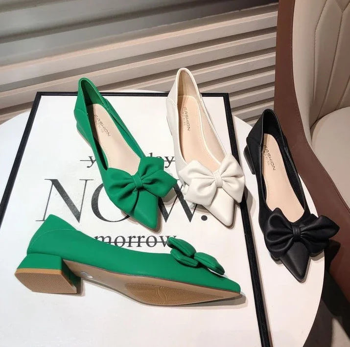 Shoes for Women Low Heel Elegant Woman Pumps Pointed Toe With Bow Fashion Summer 2024 Footwear Discount Shoe Slip On Wholesale