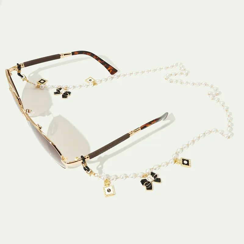 Black White  Bow Pearl Glasses Chains Sunglasses Accessory for Women  Lanyards Accessories