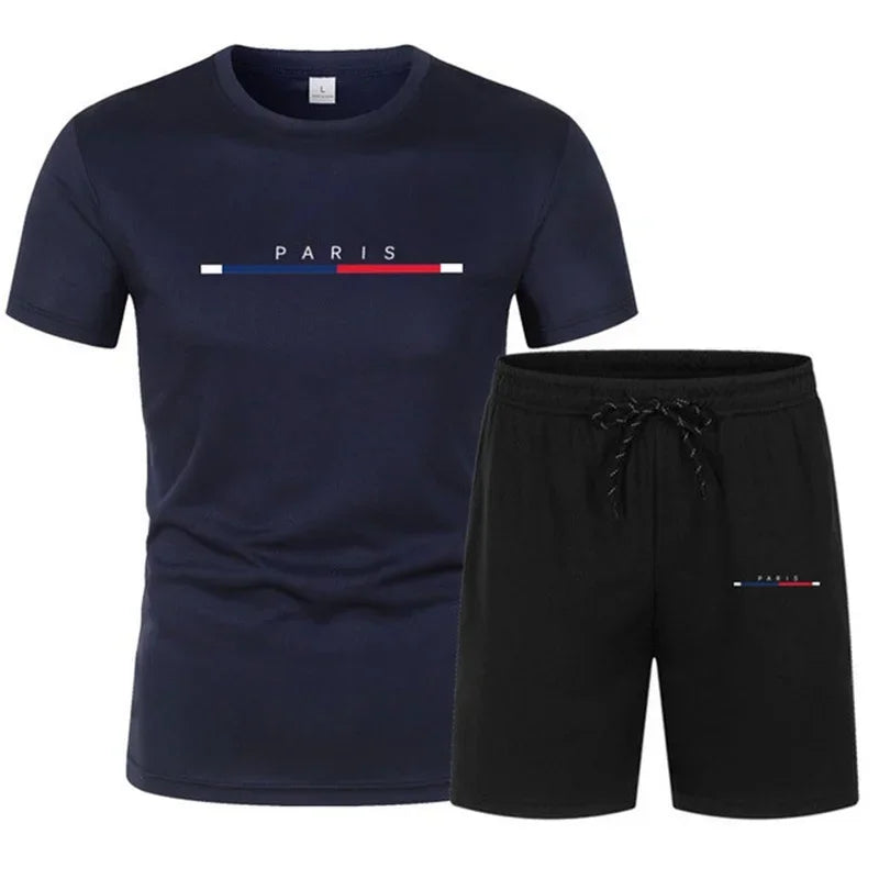 2025 Fashion two-piece sportswear, quick-drying T-shirt and shorts set, men's sportswear set, men's mesh breathable set