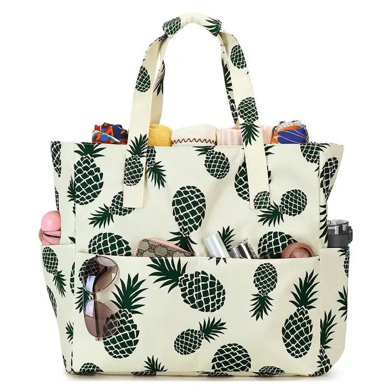 Beach Tote Bag Women Foldable Travel Bag with Anti-Sand Pocket Lightweight Storage Bag for Gym/Shopping Packable in Carry-On