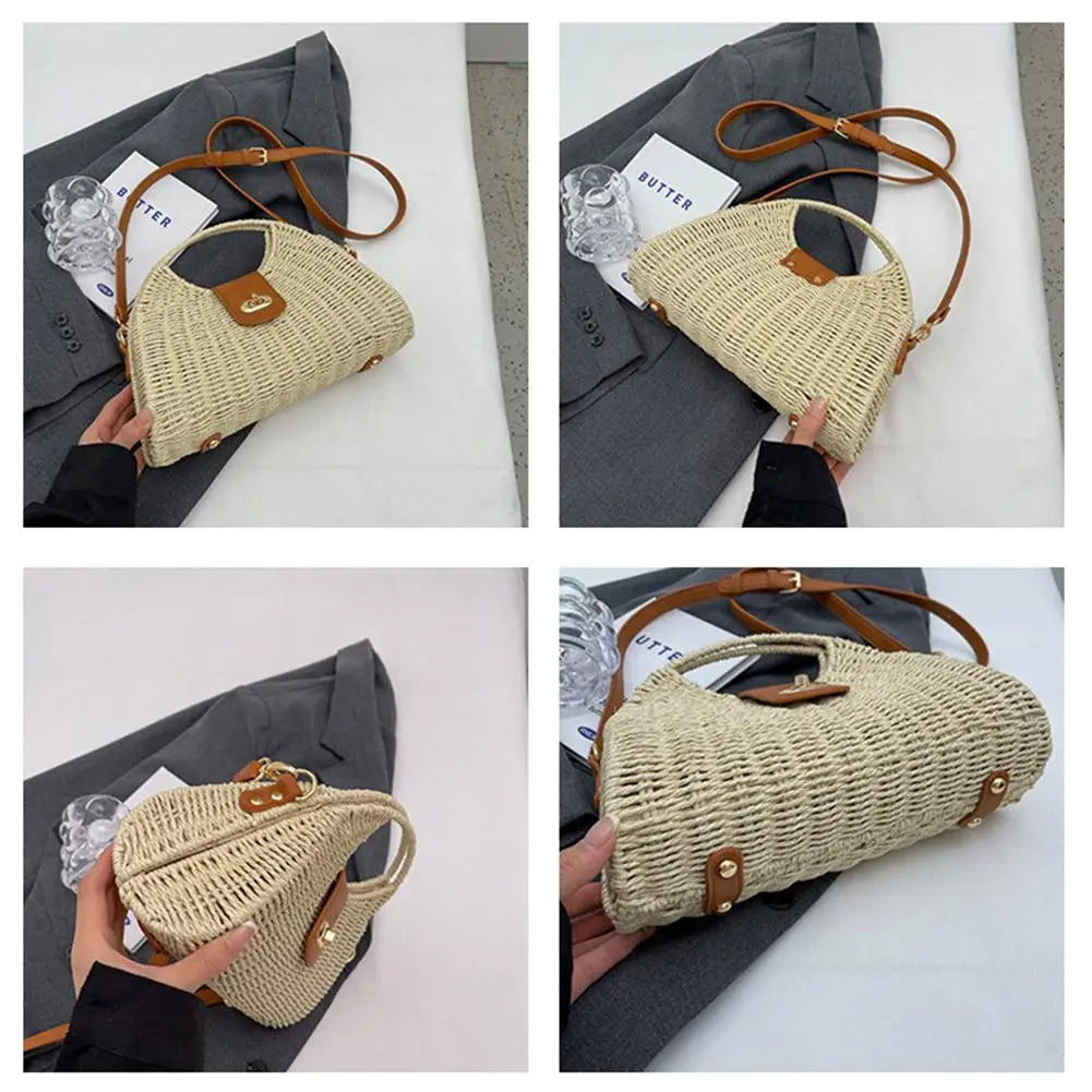 Bohemian Beach Bag For Women Vintage Woven Straw Tote, Summer Crossbody Sling & Shoulder Bag, Boho Seaside Vacation Purse