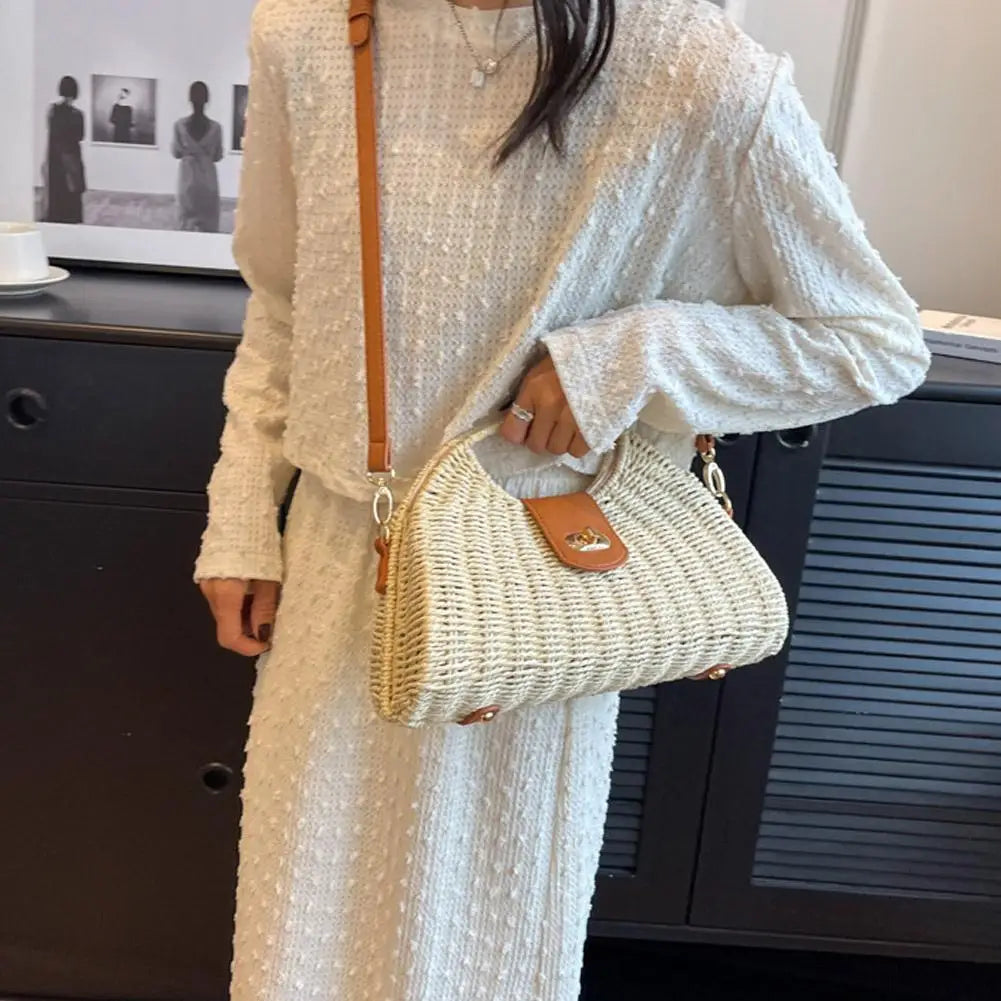 Bohemian Beach Bag For Women Vintage Woven Straw Tote, Summer Crossbody Sling & Shoulder Bag, Boho Seaside Vacation Purse