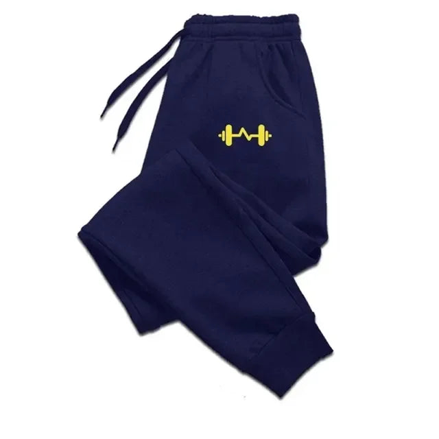 2025 New men barbell printed wool men's pants autumn and winter pants fashion lace-up casual men's sports pants jogging pants