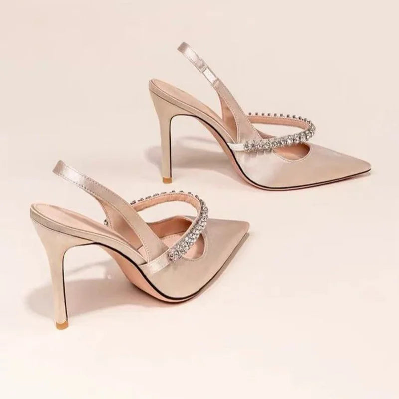 Velvet Suede Diamond High Heels Shoes For Women Brand Nude Pink Closed Pointed Toe Sandals Luxury High-end 7/9cm High Heel Shoes