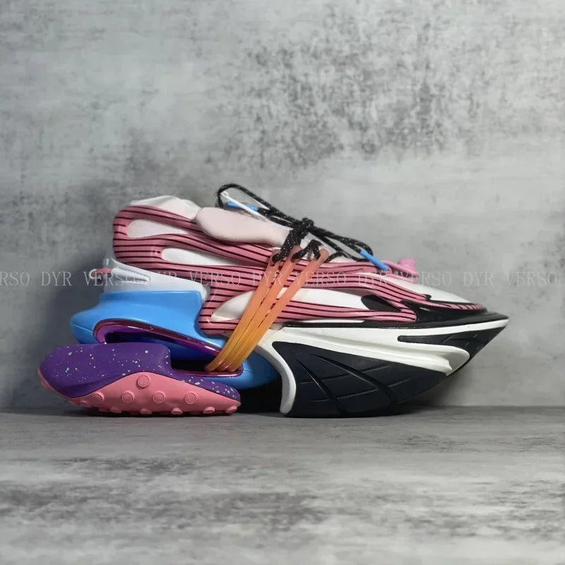 2025 Trendy Men Sports Shoes Platform Sneakers Lace Up Gradient Colors Running Casual Walking Shoes Women Flats Loafers