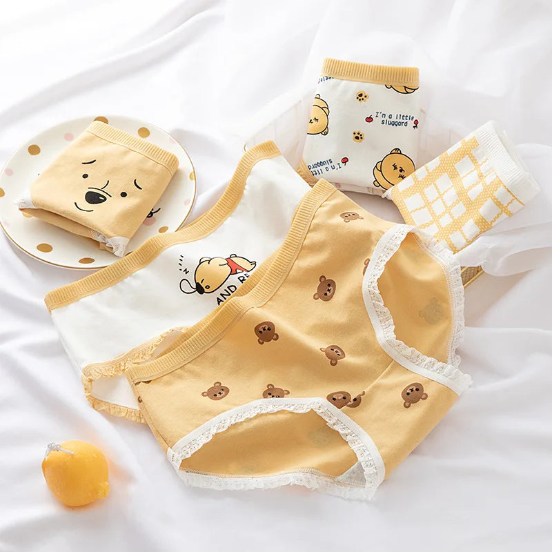 5Pcs/Set Cotton Underwear For Women Female Panties Cute Love Girl's Briefs Mid Waist Seamless Breathable Underpants Lingerie