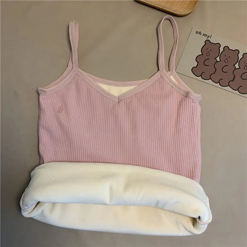 נשים חורף חם תחתונים מוצק צבע תרמי מזדמן Nightwear סקסי גמישות נשית דקה קטיפה חולצת טריקו ללא שרוולים חולצות