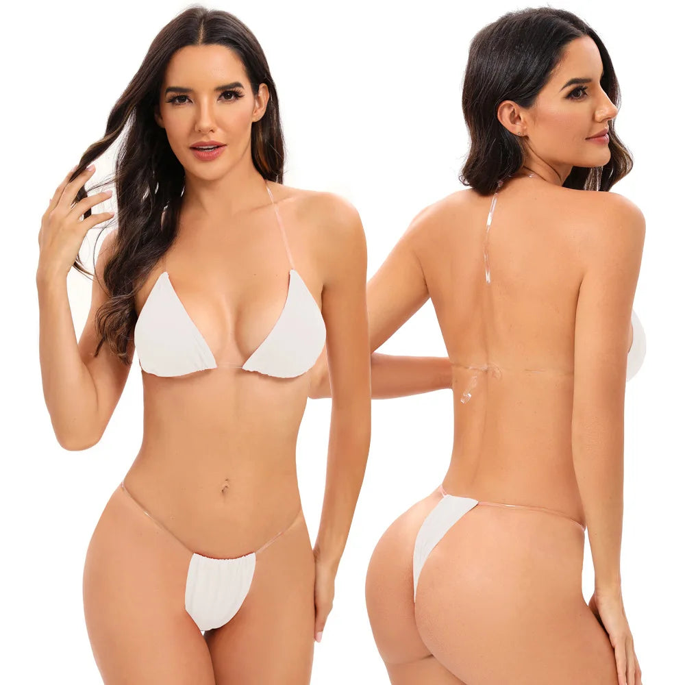 Ultralight bikini sheer strap sexy open back ladies swimsuit bra pad beach pool party swimwear