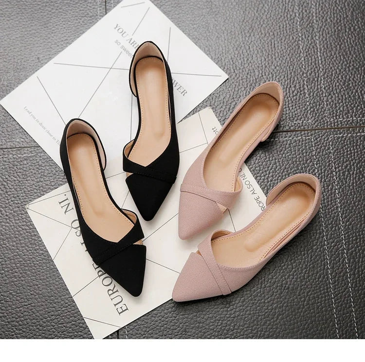Women Flats Pink Black Pure Color Plus Small Size  35 Large 41 42 43 44 Suede Leather Pointed Toe Office Lady Flat Heel Shoes