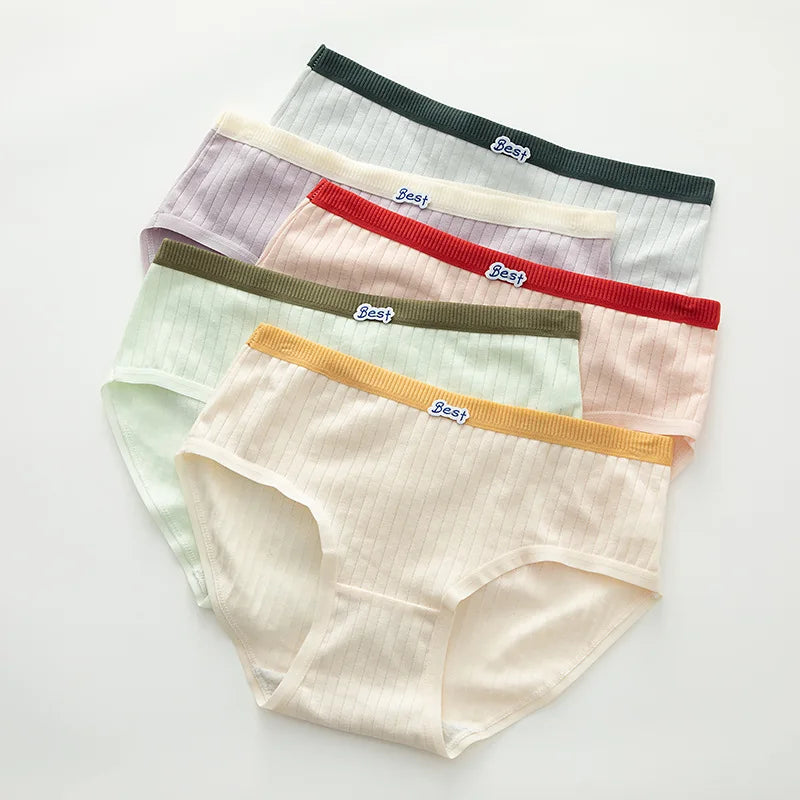 5Pcs/Set Cotton Underwear For Women Female Panties Cute Love Girl's Briefs Mid Waist Seamless Breathable Underpants Lingerie