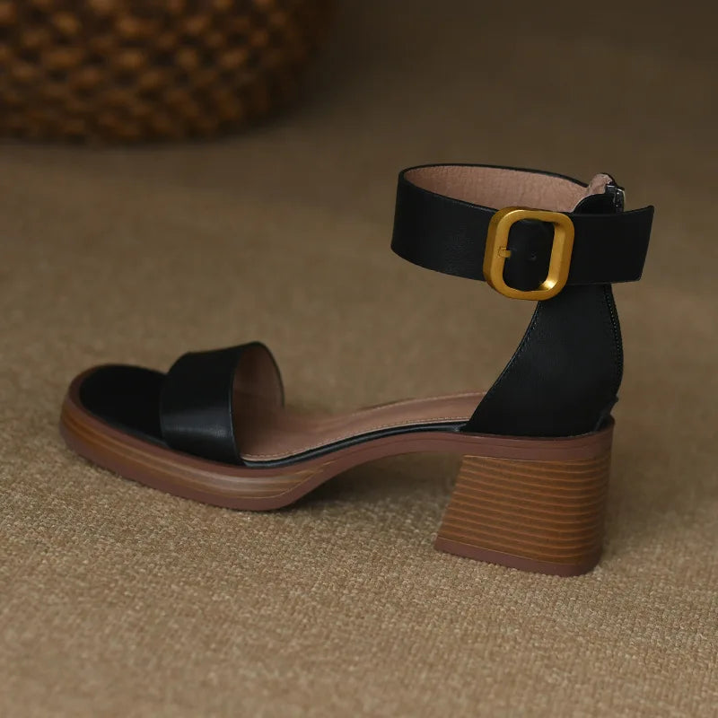 Women's Sports Shoes Beige Hardened Sole Open Toed Sandals Rear Zipper Peep Toe Retro High Heels