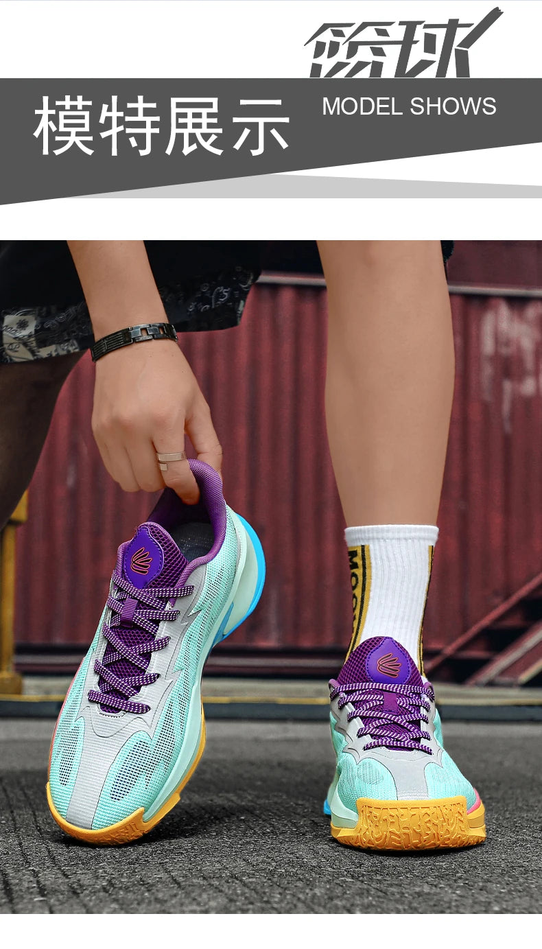 Basketball Shoes for Men and Women, Lightweight Mesh Breathable Non-Slip Wear-Resistant Shock-Absorbing Practical Soft-Soled Stu