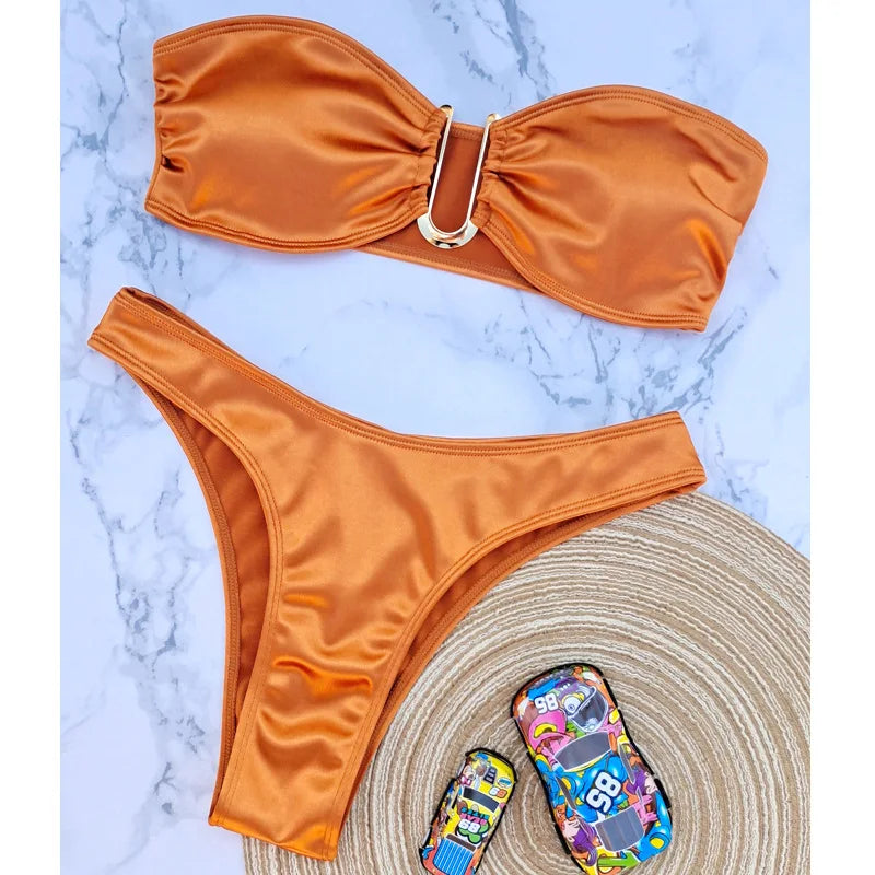12 Color 2024 New Sexy Bandeau Bikini Women Swimwear Female Swimsuit Two-pieces Bikini Set Padded Bather Bathing Suit Swim