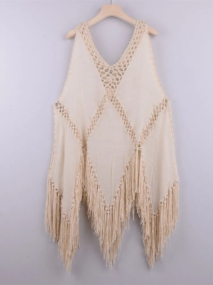 Beach Cover Ups For Women Fringe Tunic 2025 Swim Cover Up White Black Tunics Woman Summer Dress Women's Swimwear Cover-ups