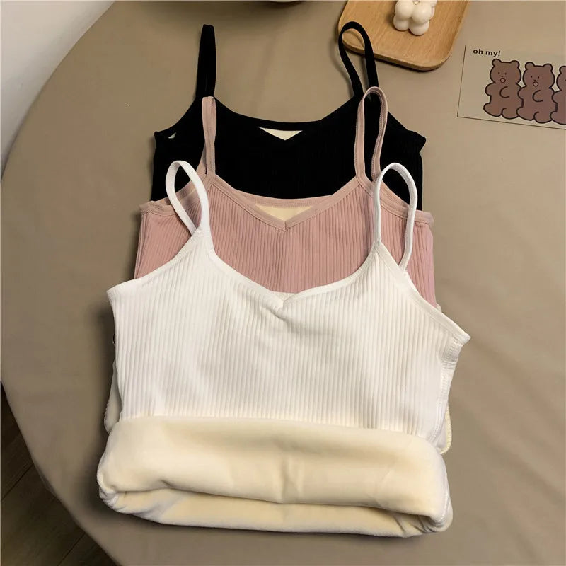 נשים חורף חם תחתונים מוצק צבע תרמי מזדמן Nightwear סקסי גמישות נשית דקה קטיפה חולצת טריקו ללא שרוולים חולצות