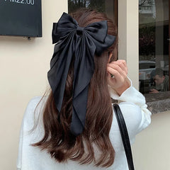Koreanische Haarspangen für Damen und Mädchen, große Schleife, einfarbiges Satinband, lange Schleifen, Federklemme, Barette Cheveux Femme 2023
