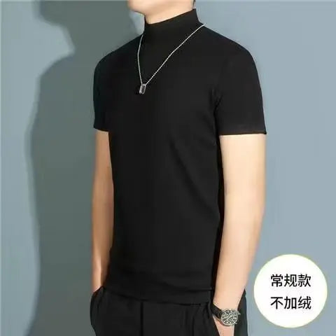 Men's Modal High Neck Short Sleeve T-Shirt Bottoming Shirt Silk Model Golf Wear Luxury Clothing Men's T-Shirt Bottoming Shirt