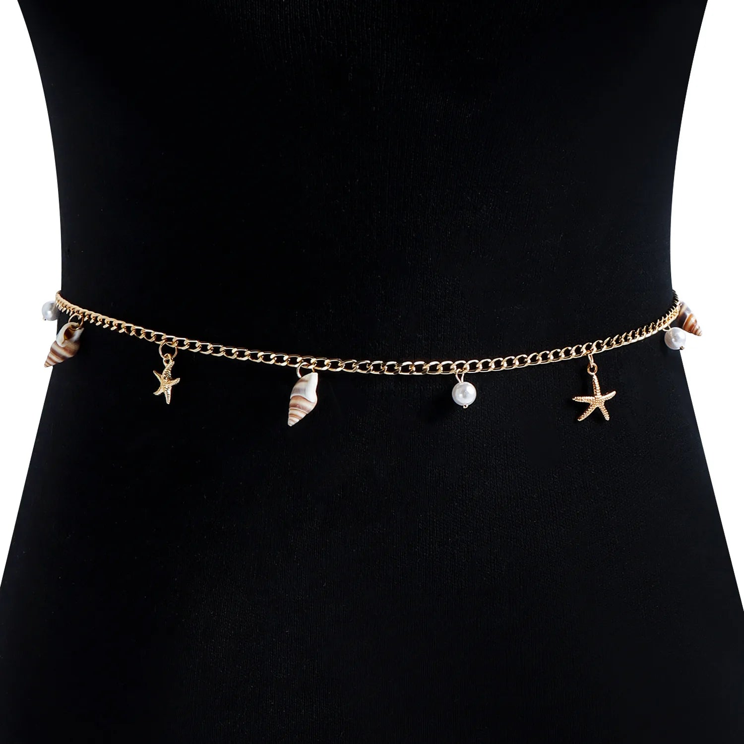 Bohemian Summer Beach Shell Waist Link Imitation Pearl Sea Star Conch Pendant Body Chain for Women Fashion Jewelry Accessories