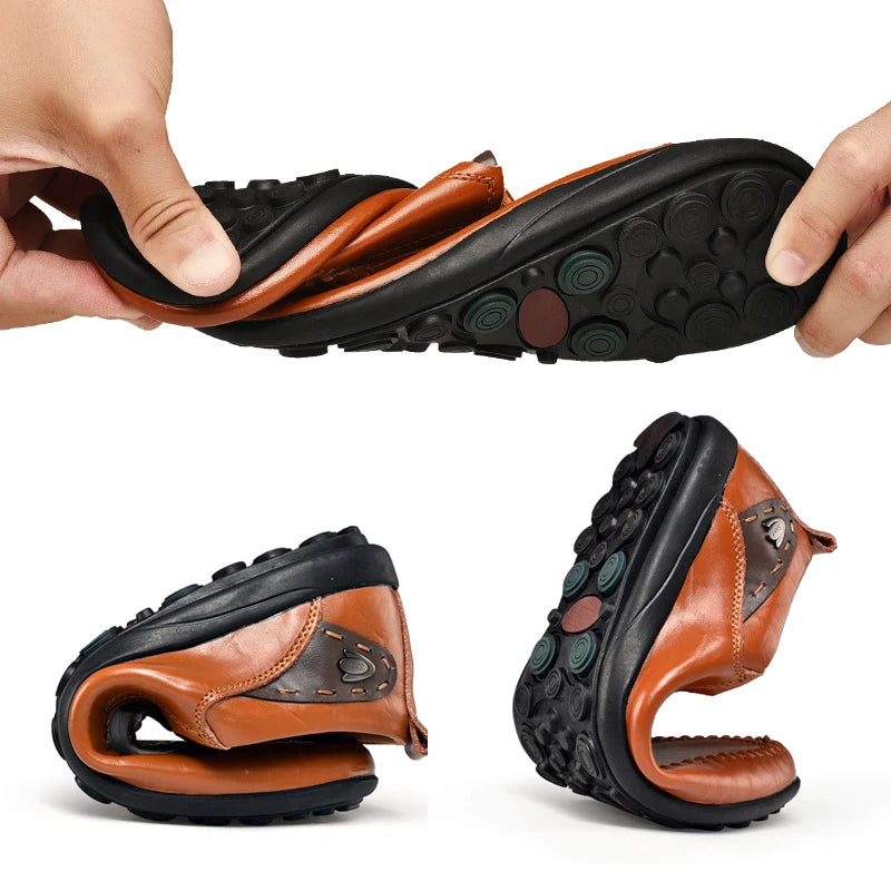 Handmade Shoes Genuine Leather Casual Shoes For Men Flat Platform Walking Shoes Outdoor Footwear Loafers Breathable Sneakers