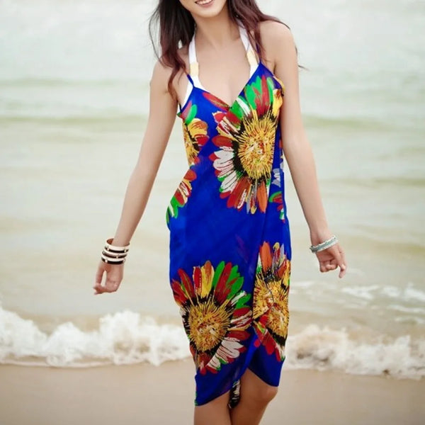 Sommerlicher Damen-Strandbikini-Überwurf, bedruckter Pareo, Chiffon-Wickelrock, Sarong-Schal, Strandbekleidung, Badeanzug, Strandkleid, Badeanzüge