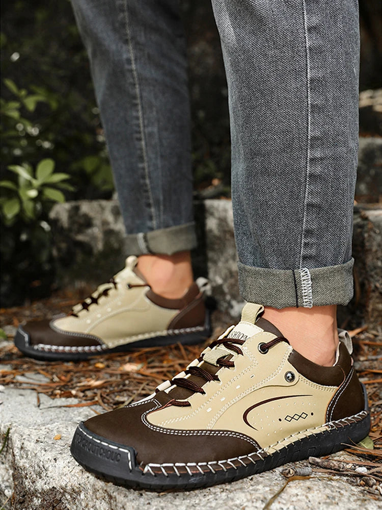 Men's business casual shoes with hand-stitched minimalist style