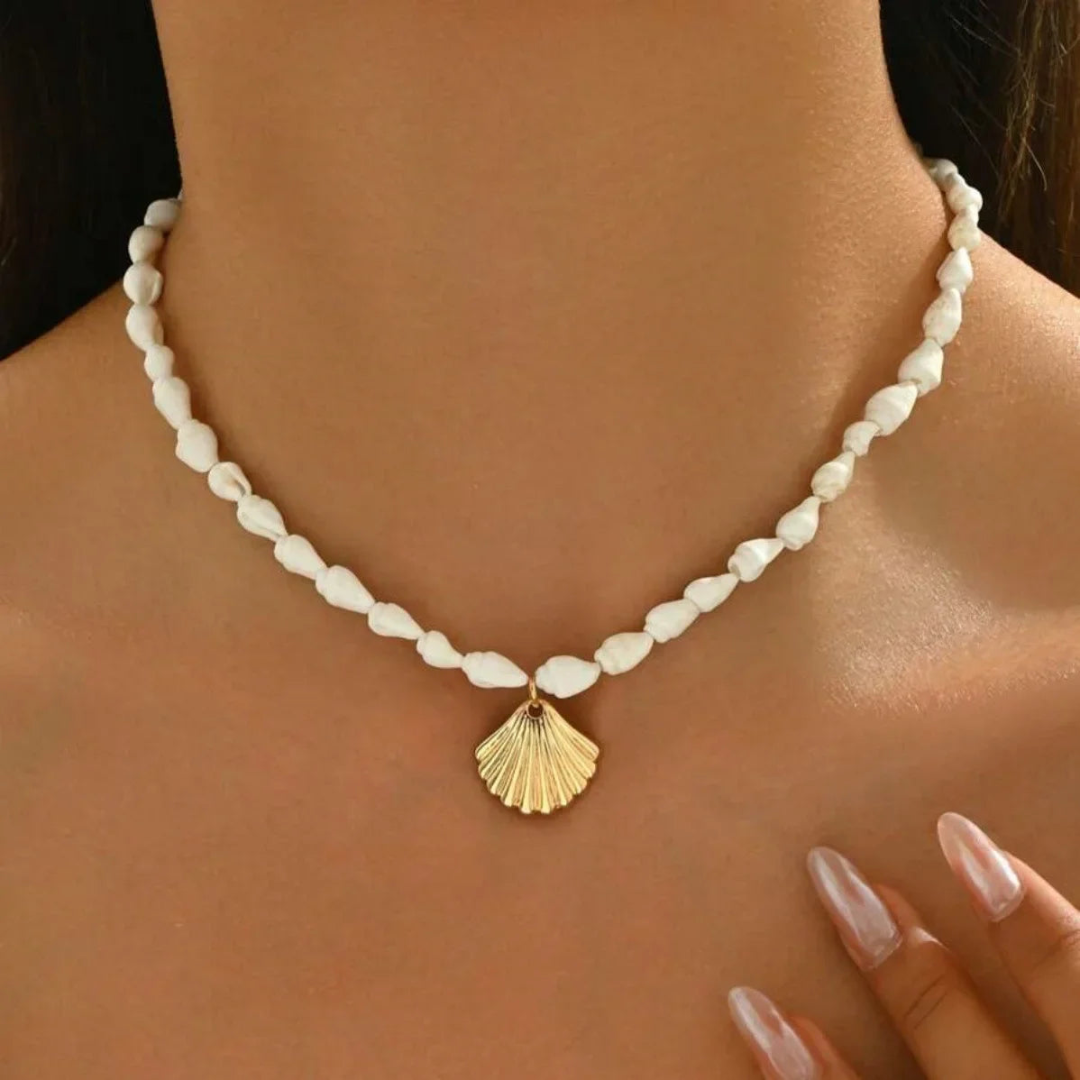 Bohemian Beach Shell Conch Beaded Necklace for Women Summer Ocean Style Seashell Starfish Pendant Choker Vacation Party Jewelry