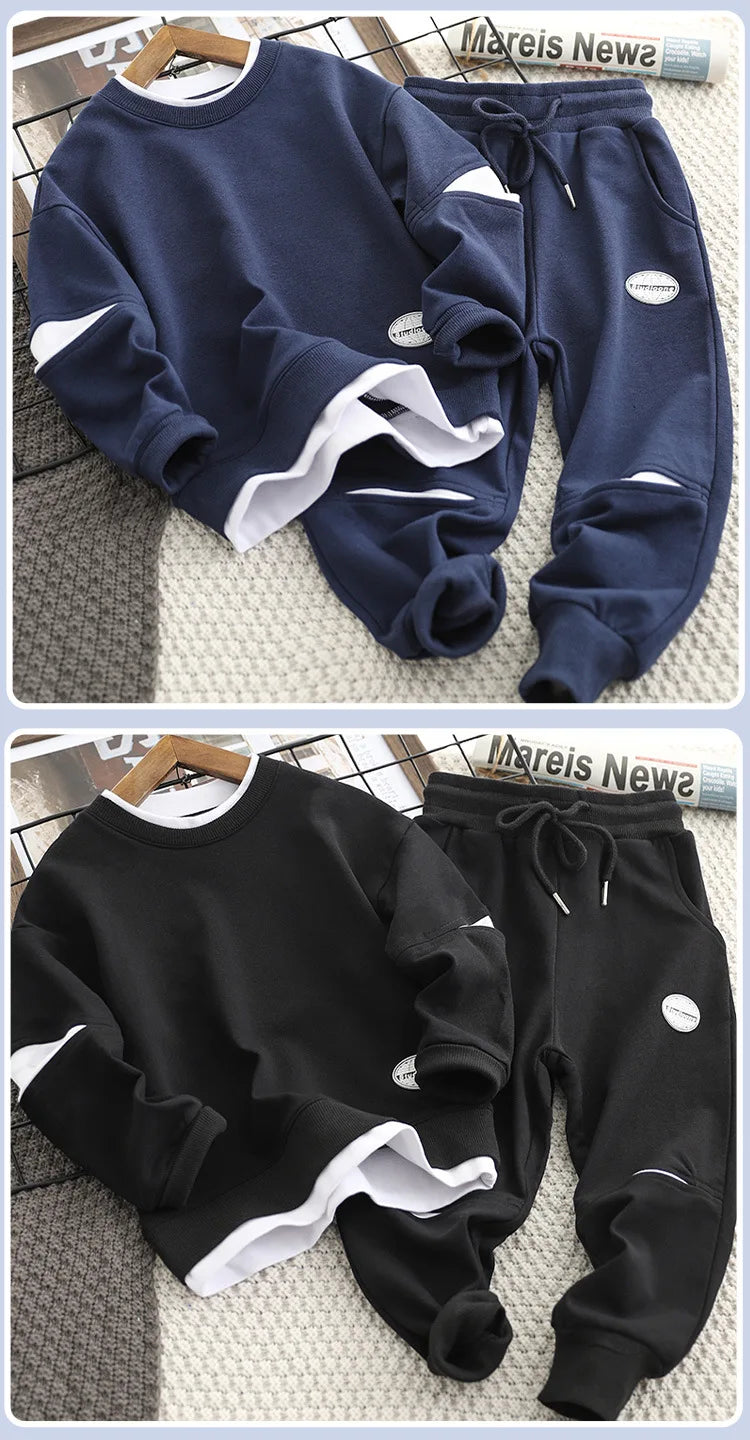 Boys Suit Sweatshirts +Pants Cotton 2Pcs/Sets 2022 Solid Spring Autumn Sports Sets Teenagers Tracksuit Children Clothing