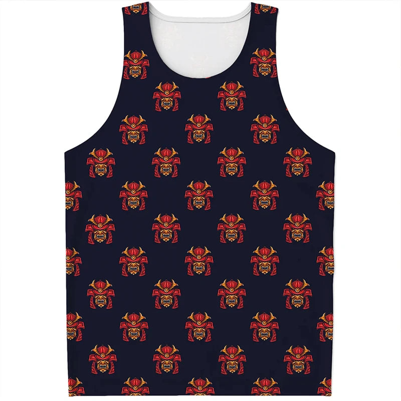 Fashion Japanese Samurai Graphic Mens Tank Tops Summer Trend Streetwear 3D Printed Sleeveless T Shirts Loose Harajuku Kids Vest
