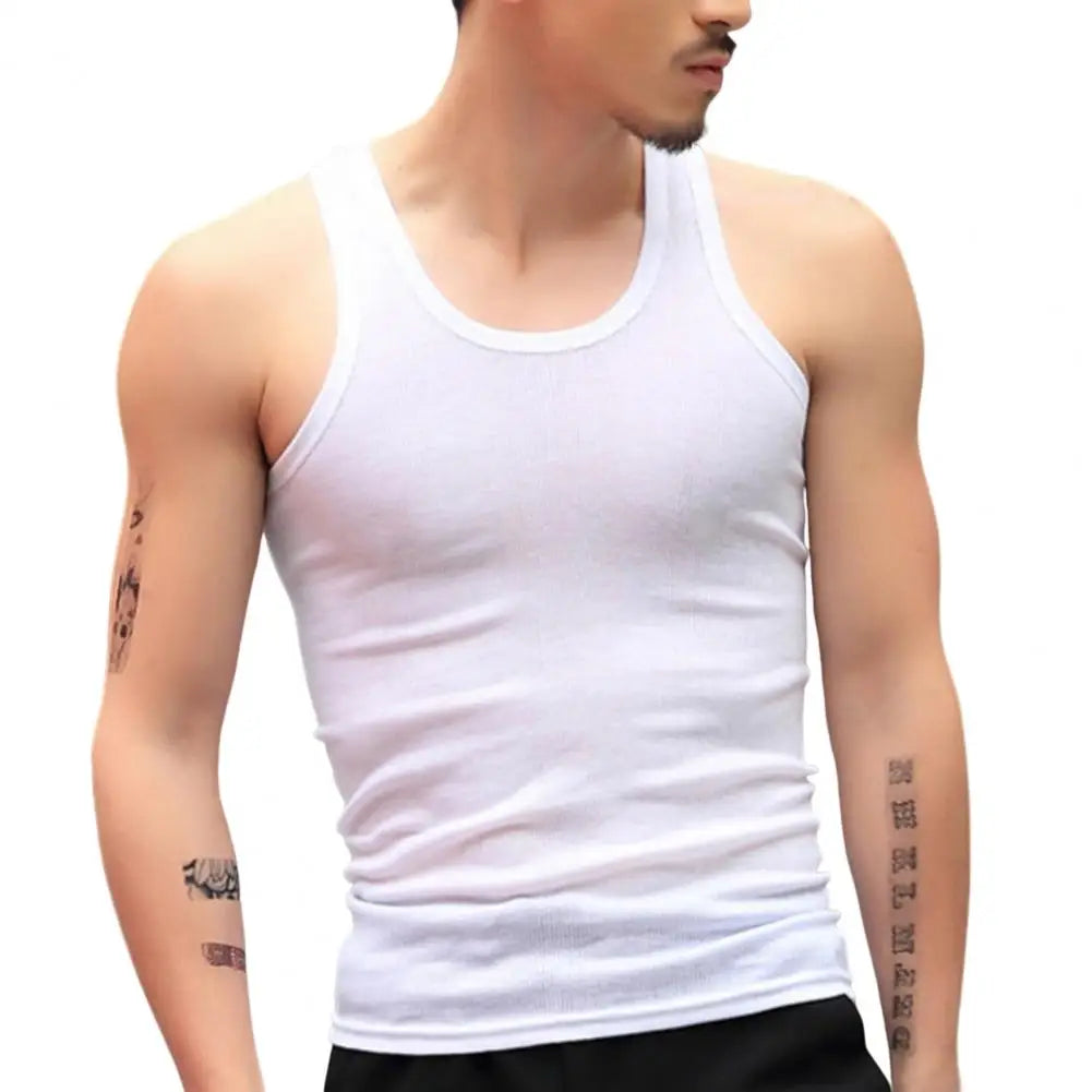 Men's Sleeveless Tank Tops Solid Color Slim Fit Fitness Gym T-Shirt Workout Undershirt Bodybuilding Running Vest