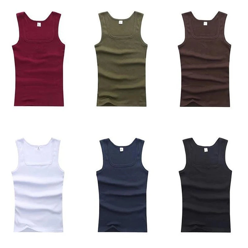Unisex Solid Square Neck Ribbed Tank Top Lovers Sleeveless T Shirt Classic White Black Elastic Vest Women Men Sport Gym Tank Top