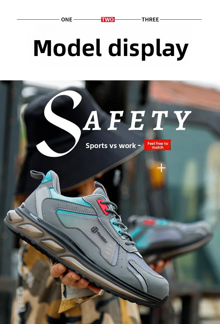 Men's Safety Shoes Steel Toe Soft Soled Women Male Sneakers Lightweight Air Cushion Working Footwears Protection Anti Smashing