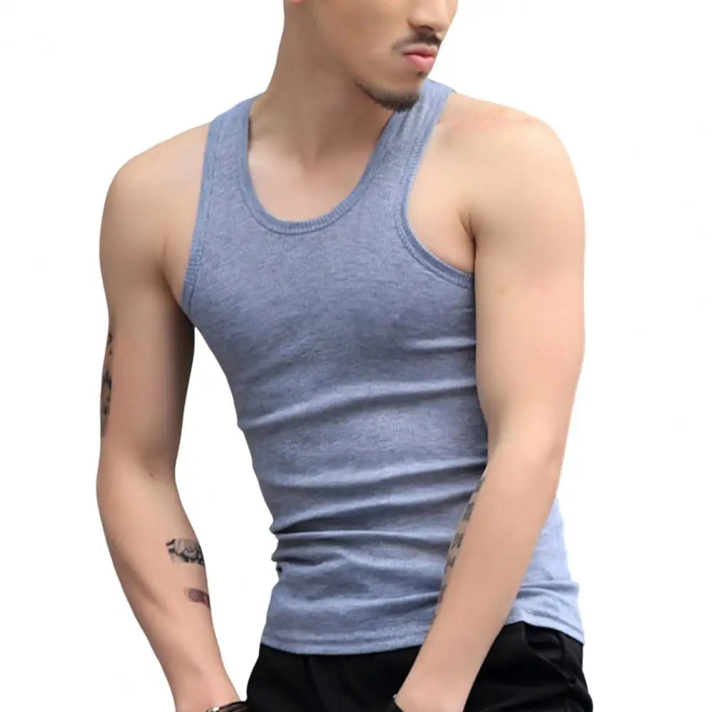Men's Sleeveless Tank Tops Solid Color Slim Fit Fitness Gym T-Shirt Workout Undershirt Bodybuilding Running Vest