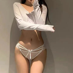 Embroidery Lace Women's Underwear Sexy Hollow Out Panties Transparent Mesh T-Pants Antibacterial Cotton Crotch Lady Knickers