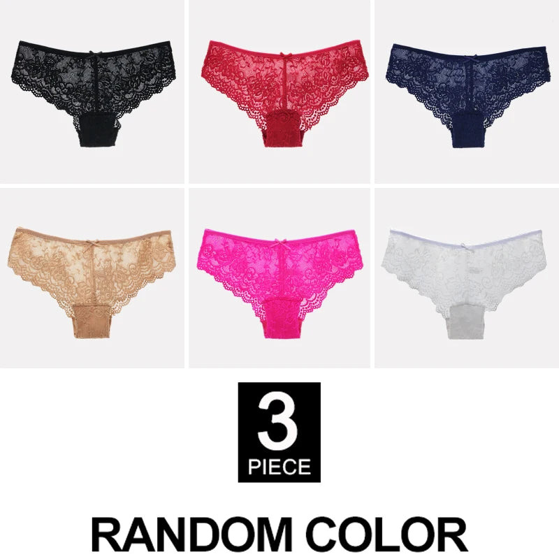 Women Briefs Sexy Full Lace Panties Hollow Out Low-waist Female Shorts Soft Solid Color Breathable Underwear Fast Ship 3pcs/lots