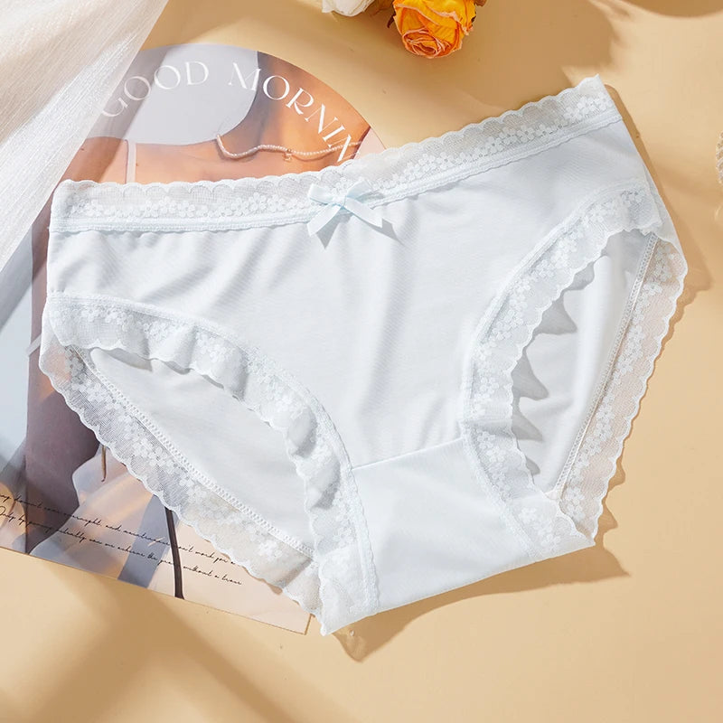Women Sexy Panties Soild Color Breathable Underwear Lace Bow Lingerie Female Ultra Thin Transparent Briefs New
