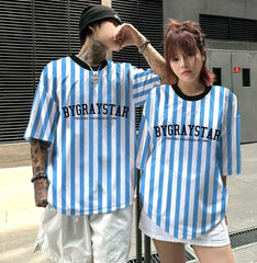 Stylish Striped Short Sleeve Men Women T-shirts Outdoor Oversize Sports Style Jersey Unisex S-5XL Basketball Tops T shirts Men