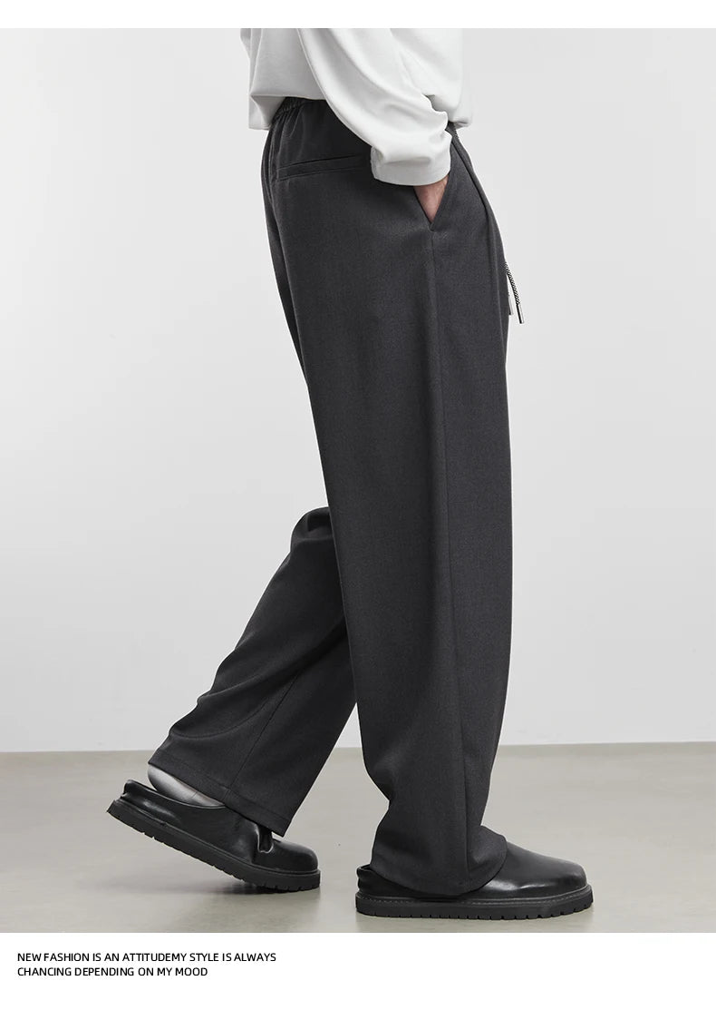 Men's Fashion Casual Pants 2025 Spring and Autumn New Loose Elastic Waist Wide Leg Pants Men's Suit Straight Trousers Male