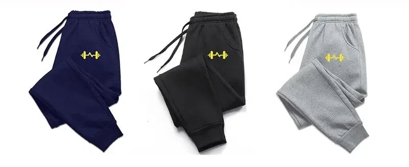 2025 New men barbell printed wool men's pants autumn and winter pants fashion lace-up casual men's sports pants jogging pants