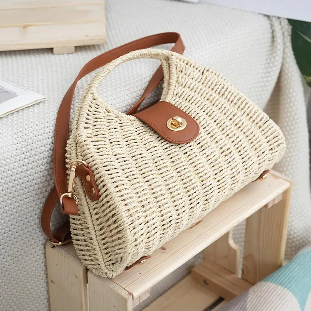Bohemian Beach Bag For Women Vintage Woven Straw Tote, Summer Crossbody Sling & Shoulder Bag, Boho Seaside Vacation Purse