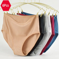 Damen-Unterwäsche aus Baumwolle mit hohem Bund, gestreift, weich und atmungsaktiv, Damenslips, Dessous
