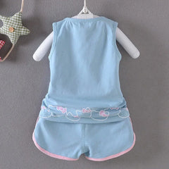 Baby Girls Summer Clothes Sets Infant Children Cartoon Hello Kitty Cotton Sleeveless T-Shirt Vest+Shorts Suits Toddler Clothing